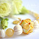 Necklace with lampwork bead, yellow flower, calcite, coral, mother of pearl, Beads2, Krasnogorsk,  Фото №1