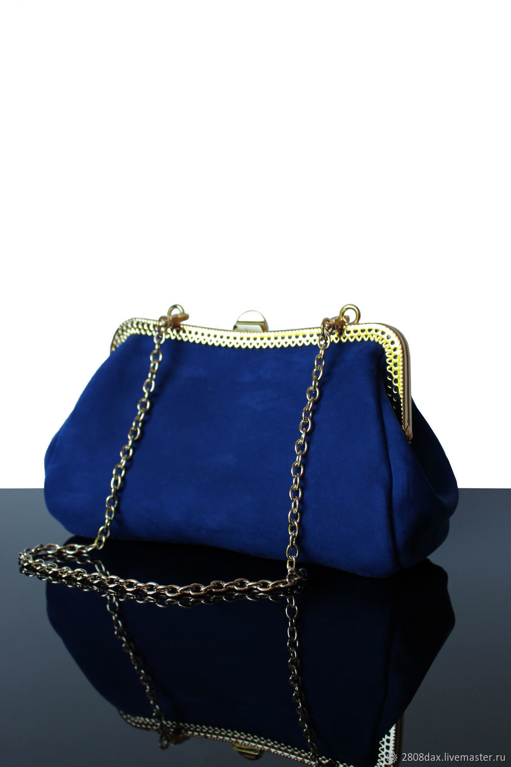 blue suede evening bag