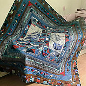 Дорожка на кровать ришелье на голубом