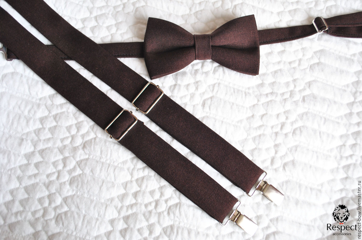 Коричневая бабочка галстук с коричневыми подтяжками купить в Москве