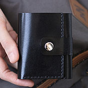 Кожаный кошелек на кнопке двусторонний, для купюр карт и монет