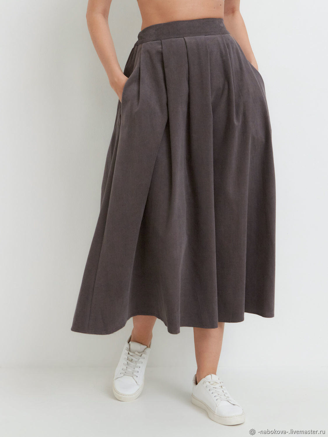 Corduroy midi skirt in gray-purple color, Skirts, Moscow,  Фото №1
