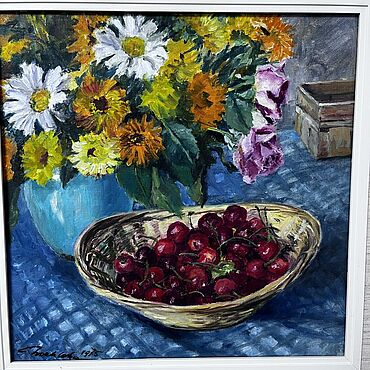 Винтаж ручной работы. Ярмарка Мастеров - ручная работа Винтаж: Harry Woehleke (1897–1980) «Летний натюрморт с вишнями и цветами», 1. Handmade.