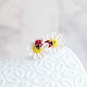 Украшения handmade. Livemaster - original item Stud earrings ladybug on chamomile handmade. Handmade.