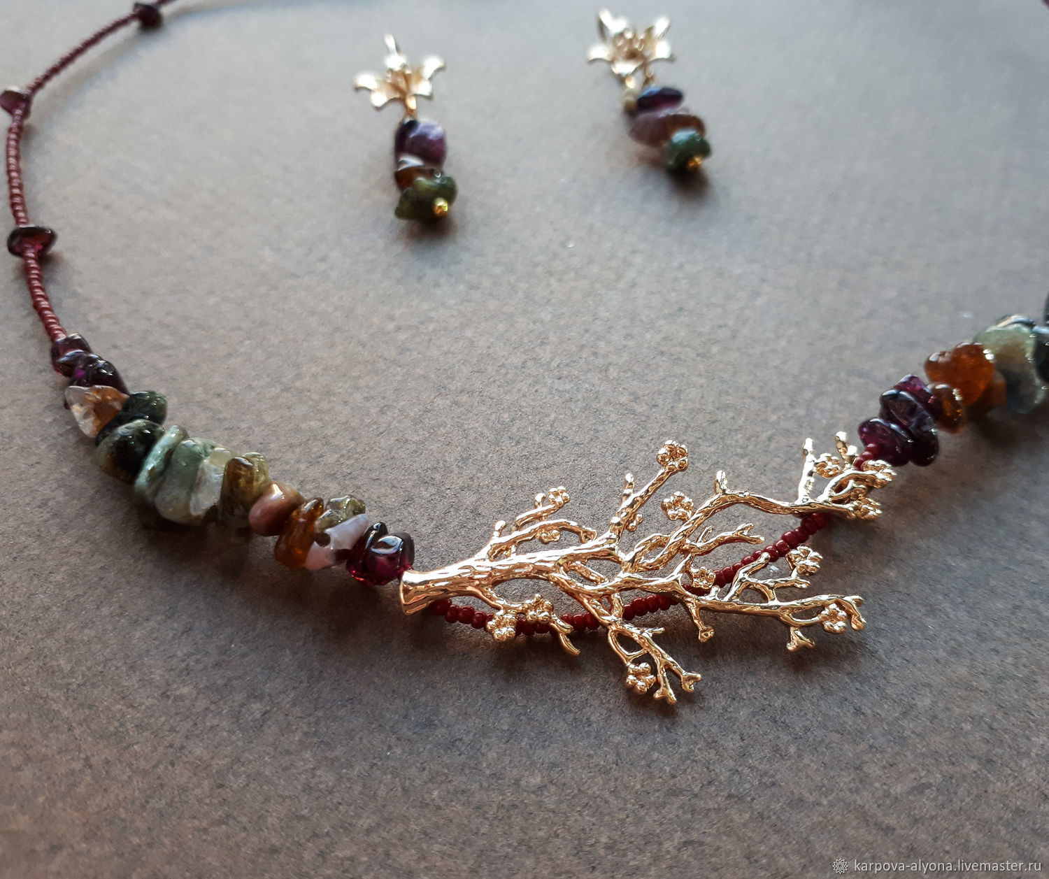 Jewelry sets: Autumn garden. Necklace and earrings with tourmaline, Jewelry Sets, St. Petersburg,  Фото №1