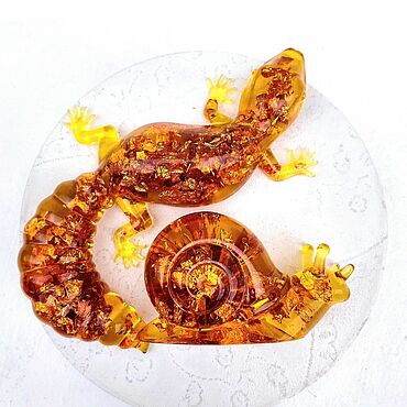 Для дома и интерьера ручной работы. Ярмарка Мастеров - ручная работа Ящерица и Улитка Прозрачные фигурки из смолы с золотой поталью. Handmade.