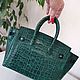 Заказать Сумка в стиле Birkin 25. Натуральная кожа изумрудного цвета и мех пони. Magic denim in art. Ярмарка Мастеров. . Классическая сумка Фото №3