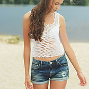 Одежда handmade. Livemaster - original item Top white summer knitted 100% cotton. Handmade.